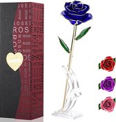 24K gouden rozenbloemen/gouden folie kunstmatig voor altijd roos met transparante standaard & geschenkdoos, beste romantische cadeau ideaal voor haar op Valentijnsdag, Moederdag, verjaardag, 