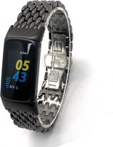 Stalen Smartwatch bandje - Geschikt voor  Fitbit Charge 5 stalen draak band - zwart - Strap-it Horlogeband / Polsband / Armband