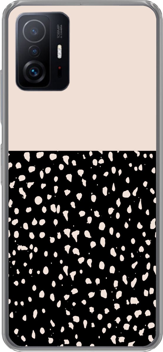 Telefoonhoesje Geschikt voor Xiaomi 11 Lite 5G NE hoesje - Stippen - Beige - Zwart - Siliconen Telefoonhoesje Telefoonhoesje