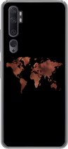 Geschikt voor Xiaomi Mi Note 10 hoesje - Wereldkaart - Leer - Zwart - Siliconen Telefoonhoesje