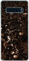 Geschikt voor Samsung Galaxy S10 Lite hoesje - Marmer print - Zwart - Goud - Siliconen Telefoonhoesje