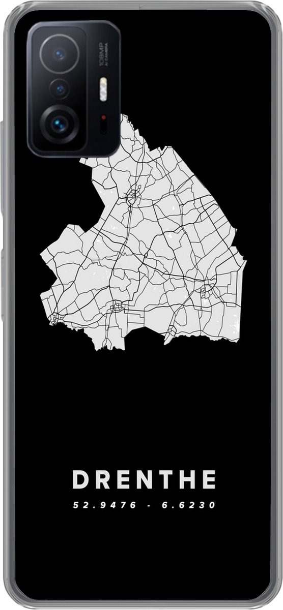 Telefoonhoesje Geschikt voor Xiaomi 11T Pro hoesje - Drenthe - Wegenkaart - Zwart - Siliconen Telefoonhoesje Telefoonhoesje