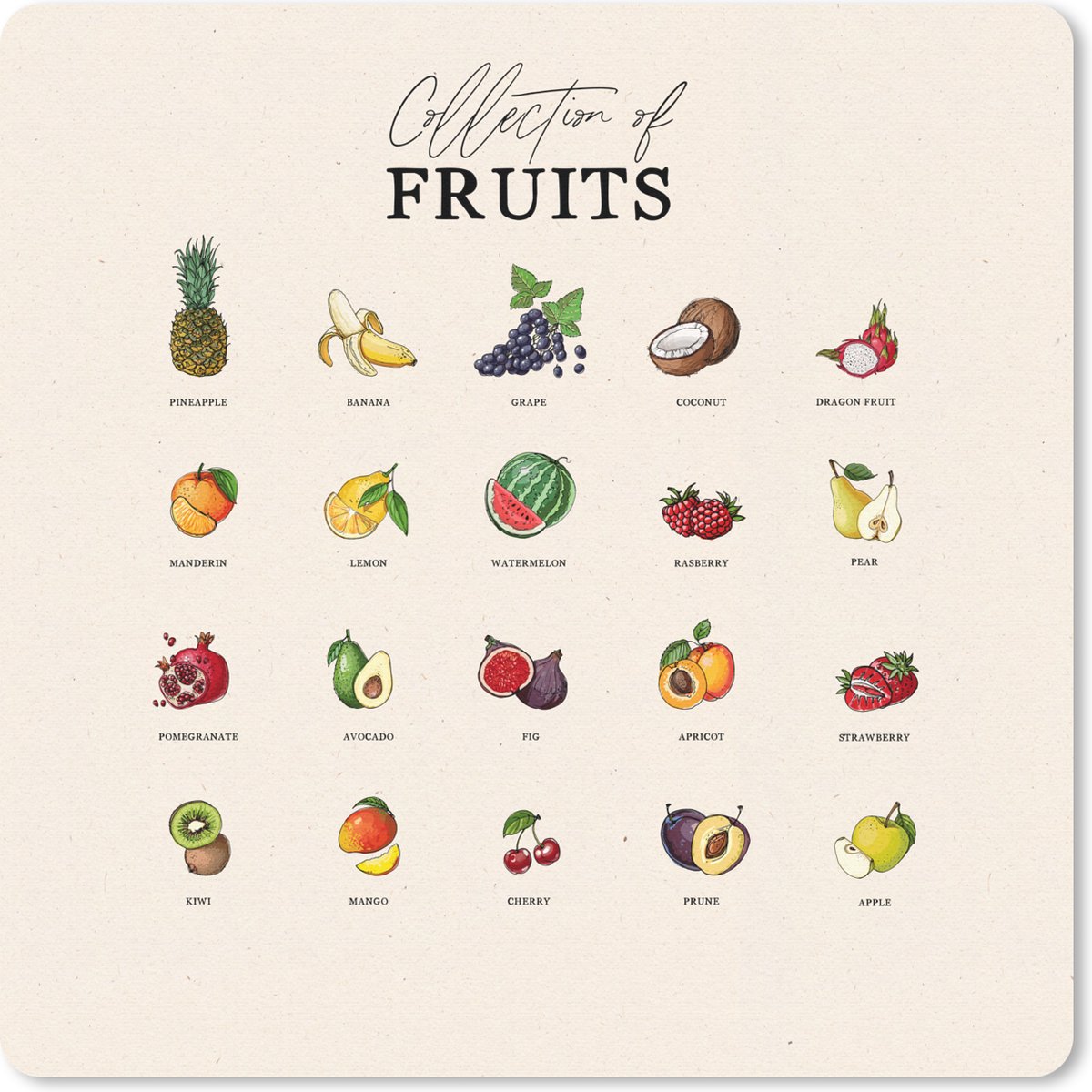 Muismat 30x30 cm - Mousepad Fruit - Eten - Keuken - Muismatten - Cadeau voor vrouw