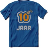 10 Jaar Feest T-Shirt | Goud - Zilver | Grappig Verjaardag Cadeau Shirt | Dames - Heren - Unisex | Tshirt Kleding Kado | - Donker Blauw - 3XL