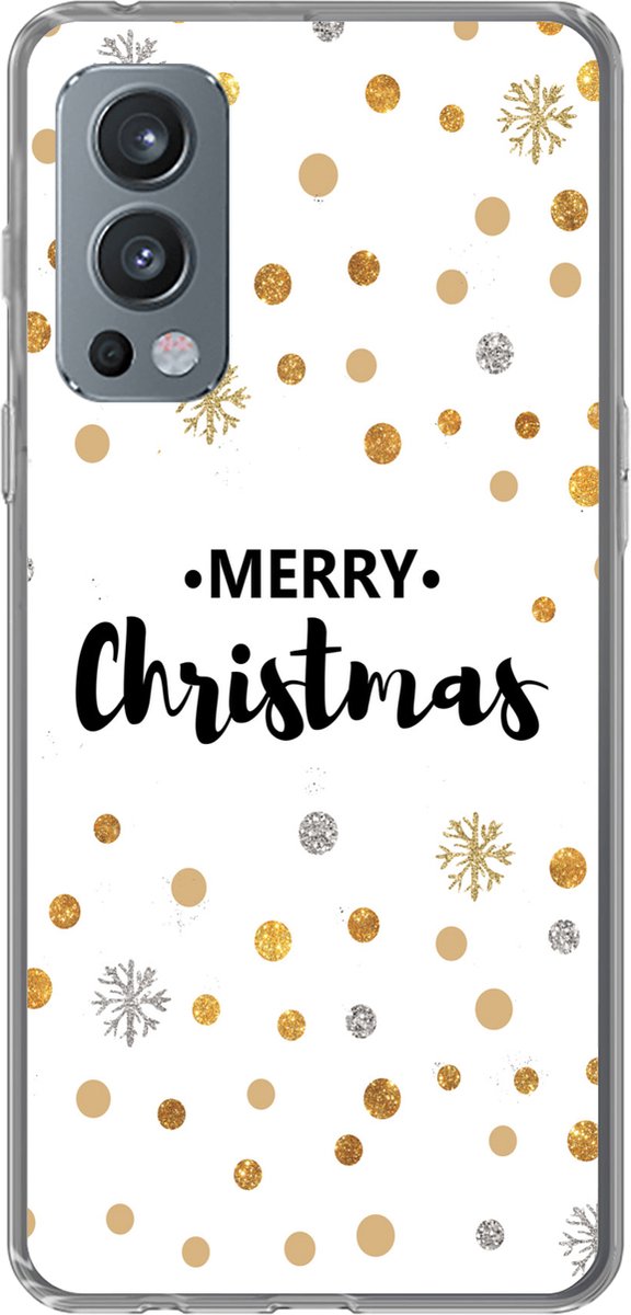 Telefoonhoesje Geschikt voor OnePlus Nord 2 5G hoesje - Merry Christmas - Kerst - Goud - Quotes - Spreuken - Siliconen Telefoonhoesje Telefoonhoesje