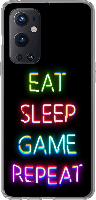 Convient pour la coque OnePlus 9 Pro - Gaming - Led - Citation - Eat sleep game répétition - Jeux - Siliconen Phone Case