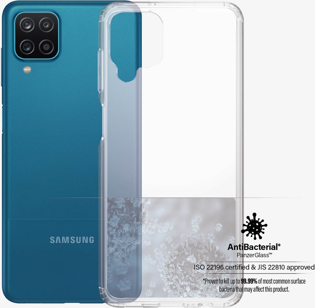 Panzer Telefoon Hoesje voor Samsung Galaxy A12 - Hardcase - Transparant (Anti-bacterieel)