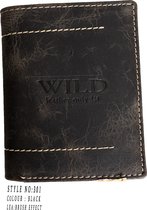 Wild Leather Only !!! Portemonnee Heren Buffelleer Zwart (WH-301-6) - 9,5X2,5X12cm - Staand Model-