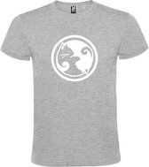 Grijs T-shirt ‘Yin Yang Katten’ Wit Maat XXL