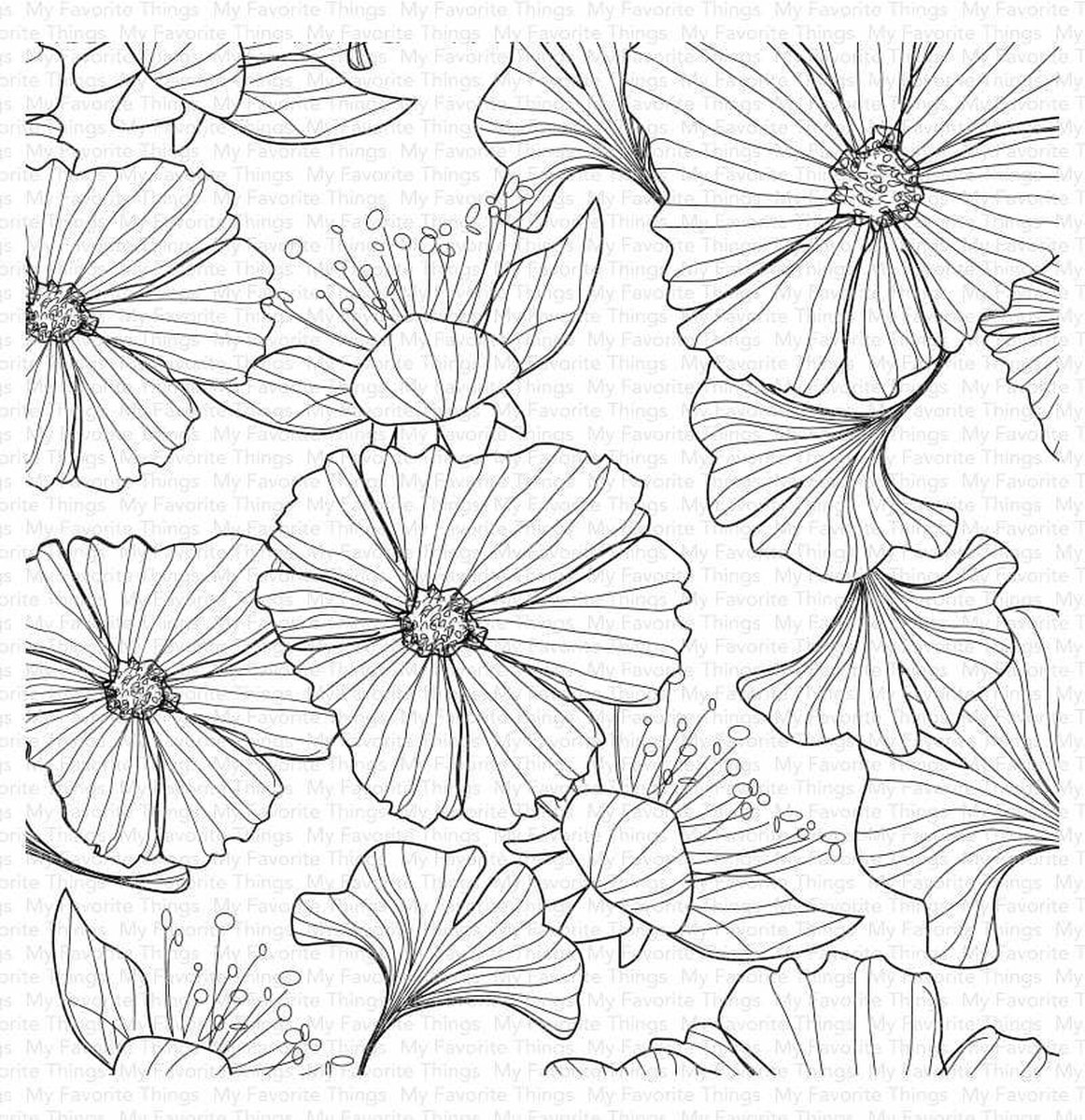 Loosely Lined Flowers Rubber Background Stamp (BG-123)
