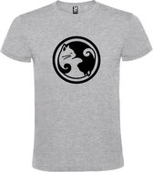 Grijs T-shirt ‘Yin Yang Katten’ Zwart Maat XL
