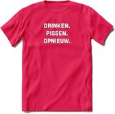 Drinken Pissen Opnieuw Bier T-Shirt | Unisex Kleding | Dames - Heren Feest shirt | Drank | Grappig Verjaardag Cadeau tekst | - Roze - L
