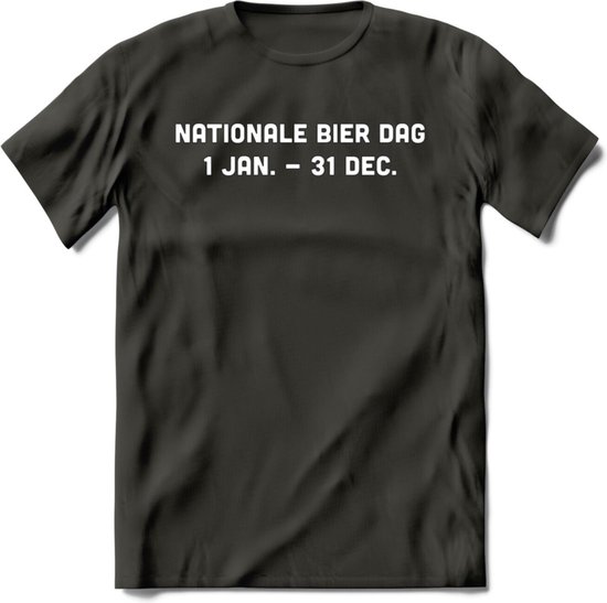 Nationale Bier Dag T-Shirt | Unisex Kleding | Dames - Heren Feest shirt | Drank | Grappig Verjaardag Cadeau tekst | - Donker Grijs - S