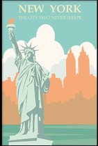 Walljar - New York Never Sleeps - Muurdecoratie - Poster met lijst