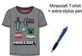 Minecraft T-shirt - Kleur Donkergrijs - 100% Katoen. Maat 116 cm / 6 jaar + EXTRA 1 Stylus Pen.