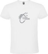 Wit  T shirt met  " I'd rather be Fishing / ik ga liever vissen " print Zilver size M