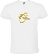 Wit  T shirt met  " I'd rather be Fishing / ik ga liever vissen " print Goud size XXXL