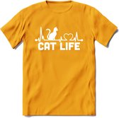 Cat Life - Katten T-Shirt Kleding Cadeau | Dames - Heren - Unisex | Kat / Dieren shirt | Grappig Verjaardag kado | Tshirt Met Print | - Geel - L