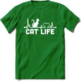 Cat Life - Katten T-Shirt Kleding Cadeau | Dames - Heren - Unisex | Kat / Dieren shirt | Grappig Verjaardag kado | Tshirt Met Print | - Donker Groen - 3XL