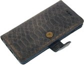 Made-NL Handgemaakte iPhone 13 book case Antraciet reliëf Slangenprint robuuste hoesje