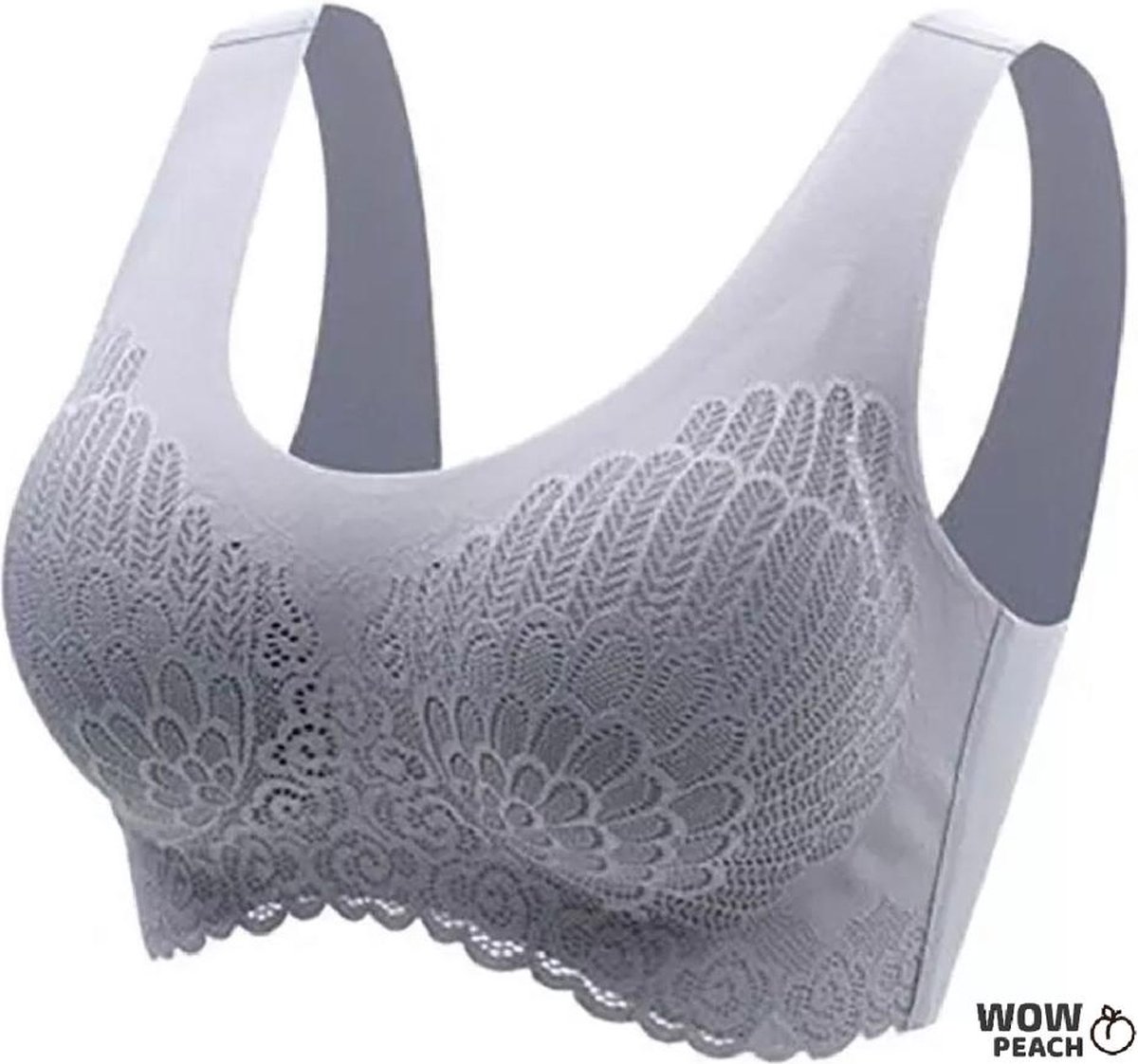 Wow Peach - Bustier - Brallete Lace BH - Voorgevormde BH zonder beugel - Lingerie BeHa - Comfy - Fitness - Yoga -PushUp - Filled - Yoga BeHa - Slaap BeHa - Ademend - Naadloos - Kanten BeHa - Lace Bra - Maat L - Grijs