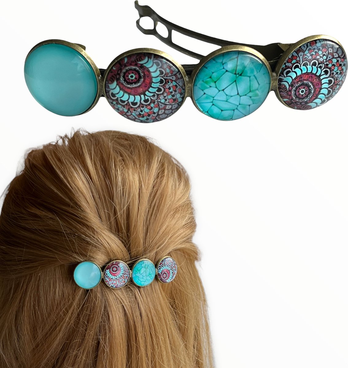 Hairpin-haarspeld-Color Hairclip-XL-glas cabochon-Ibiza-turquoise