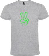 Grijs  T shirt met  "Peace  / Vrede teken" print Neon Groen size XXXL