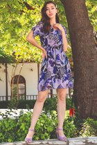 HASVEL- Chiffon lila jurk met bloemen-Jurk-Dress- Mini jurk-Maat 42 -Chiffon dress