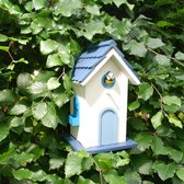 Vogel villa witte gevel 31 cm hoog - nestkast - vogelhuis - nestkastje - vogelhuisje - voederhuis - polyresin - hout - tuinfiguur - tuindecoratie - tuinaccessoire - lente - zomer -