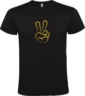 Zwart  T shirt met  "Peace  / Vrede teken" print Goud size L