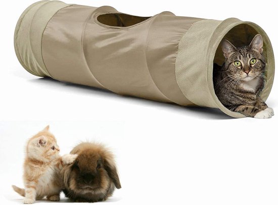 PurpurRain Kattentunnel, extra lang, opvouwbaar, speeltunnel, 120 cm met 4 ingangen en speelbal