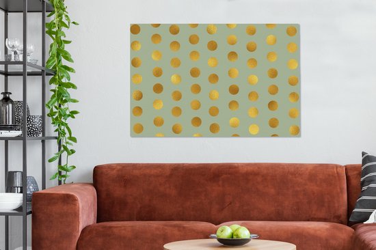Motif de Luxe de points dorés sur fond vert 120x80 cm - Tirage photo sur toile (Décoration murale salon / chambre)