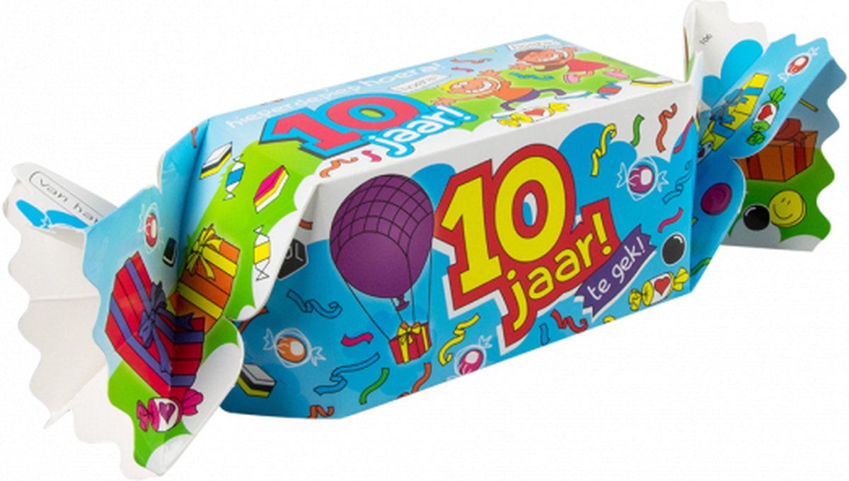 Snoeptoffee - 10 jaar - Gevuld met luxe verpakte toffees - In cadeauverpakking met gekleurd lint