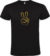 Zwart  T shirt met  "Peace  / Vrede teken" print Goud size XXXXL