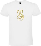 Wit  T shirt met  "Peace  / Vrede teken" print Goud size M