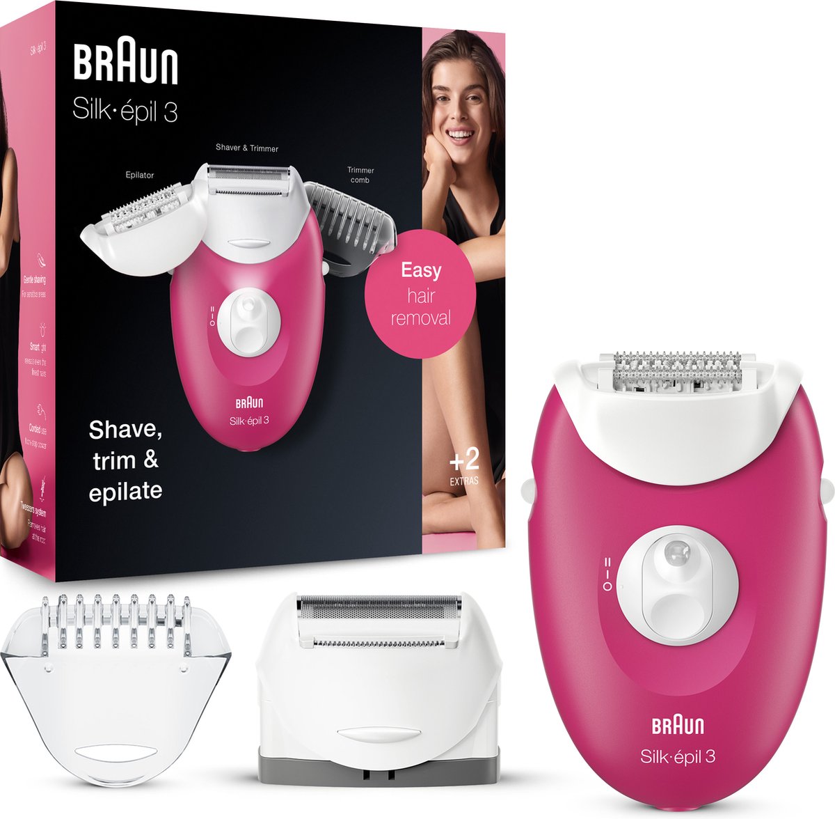 Braun Silk-épil 3 3-410 - Elektrische epilator voor dames - roze/wit |  bol.com