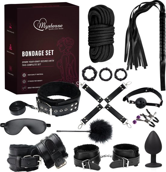 Mystease BDSM Bondage Set voor Koppels - Sex Toys voor Mannen & Vrouwen - Seksspeeltjes voor Koppel - 17 Delig - Leer