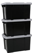 Bol.com IRIS Ohyama Powerbox Opbergbox - 50L - Kunststof - Zwart/Grijs - Set van 3 aanbieding