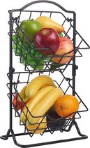 Fruitschaal Etagere - Fruitmand - 2 lagen - Voor Fruit/Groente/Snacks/Brood - Gietijzer - Zwart - 25x18,5x45cm