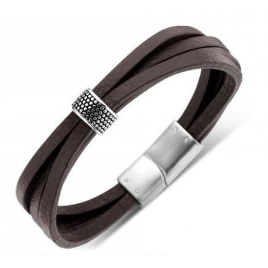 Bracelet homme avec boucle ardillon - Acier inoxydable - Cuir Zwart -  Taille : 17 cm... | bol.com