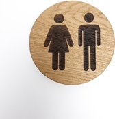 HoutenFrits - Deurbordje - WC - Man/vrouw - Toiletbordje - hotel - pictrogram - zelfklevend - hout