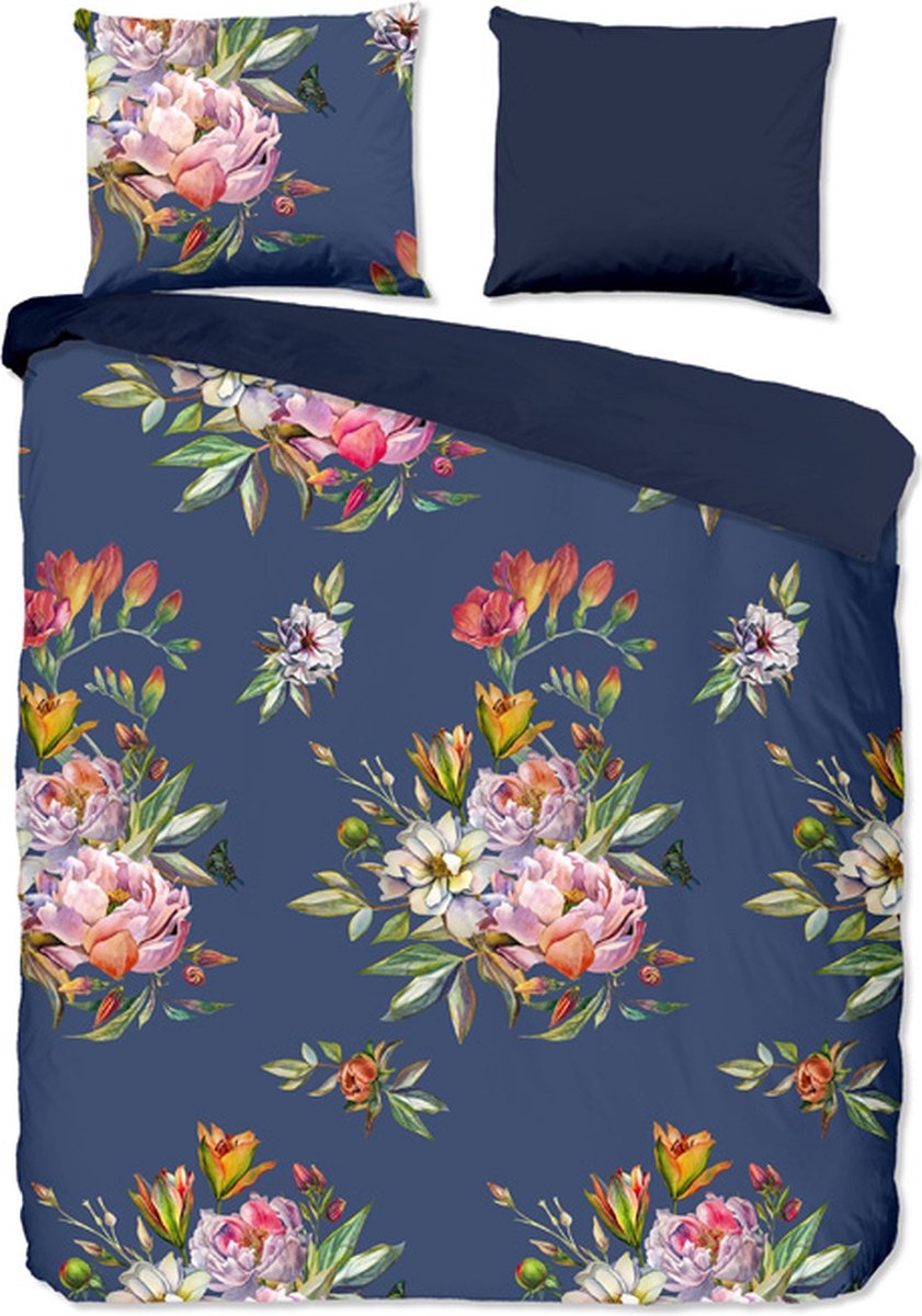 iSleep Chacha Dekbedovertrek (30324) - Katoensatijn - Lits-jumeaux - 240x200/220 cm - Blauw