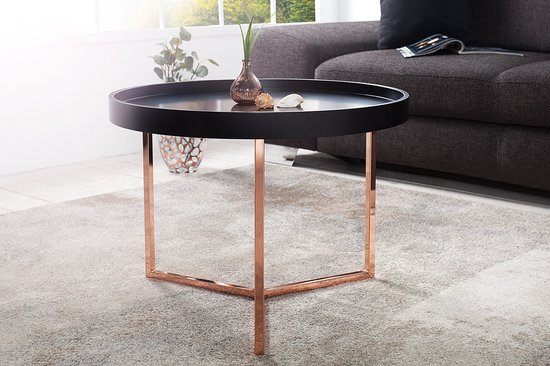 Table basse extravagante 60 cm en cuivre noir mat rond avec plateau | bol