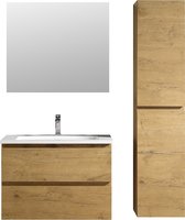 Badkamermeubel 100 cm Oud eiken mineraalmarmer wastafel schuin 1 kraangat Hanga