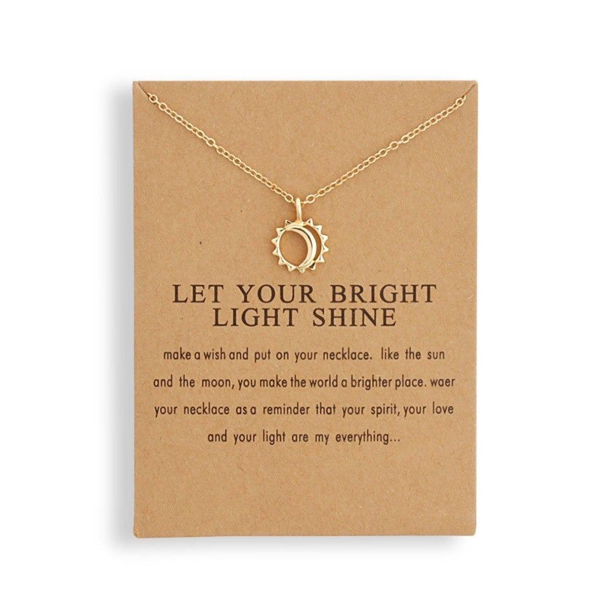 Bixorp Luck Geluksketting met Zon & Maan Goudkleurig - Afscheidscadeau - Cadeau voor Haar / Dames / Vriendin / Mama / Vrouwen - Ketting met Zon Maan Hanger