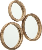 4goodz Houten Ronde Wandspiegels set van 3 Ø 25/30/35 cm - Bruin