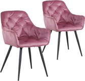 Fluwelen Eetkamerstoelen - Roze Stoelen Set - 2 Stuks - Fauteuil Met Armleuning - Velvet - Fluweel & Metaal - Kleurrijk - Kuipstoelen