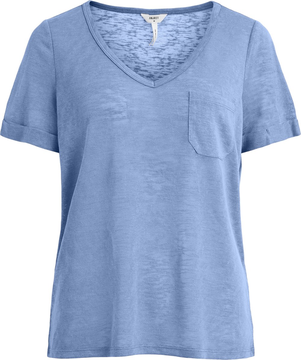 Object T-shirt Objtessi Slub S/s V-neck Noos 23023816 Serenity Dames Maat - XS