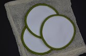 10 Herbruikbare Bamboe Wattenschijfjes - Wasbare Wattenschijfjes - Reusable Makeup Removal Pads - Zero Waste - Ecofriendly - Wit met Groen