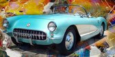 JJ-Art (Canvas) | Klassieke Corvette cabriolet - woonkamer - slaapkamer | Chrevrolet, oldtimer, jaren 60, auto, abstracte achtergrond | Foto-Schilderij print (wanddecoratie) | KIES JE MAAT